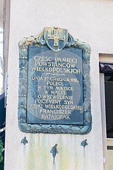 Memorize plaque of Franciszek Ratajczak. Franciszek Ratajczak is member of Wielkopolska uprising of 1918Ã¢â¬â1919.